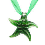 Lampwork Jewelry Necklace, with Ribbon, Starfish, silver foil .5 Inch 
