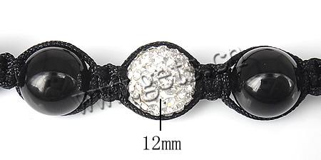 Ágata negra Pulsera de Woven Ball, con Cordón de cera & Abalorios de arcilla analiar de diamantes de imitación, con 50 diamantes de imitación, 12mm, longitud:aproximado 6.5-12 Inch, Vendido por Sarta