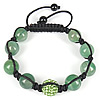 Green Agate Woven Ball Bracelets, with Rhinestone Clay Pave Bead & Nylon Cord, with 50 pcs rhinestone, 12mm Approx 6.5-12 Inch 