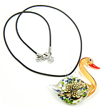 Lampwork Jewelry Necklace, with rubber cord, Swan, gold sand & inner flower Inch 