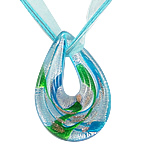 Lampwork Jewelry Necklace, with Ribbon, Teardrop, gold sand & silver foil .5 Inch 