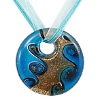 Lampwork Jewelry Necklace, with Ribbon, Coin, gold sand & silver foil .5 Inch 