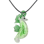 Lampwork Jewelry Necklace, with rubber cord, Seahorse, inner flower Inch 