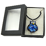 Box Packing Lampwork Necklace, with PU Leather Cord, Owl, gold sand & inner flower Inch 