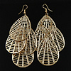 Iron Drop Earring, Teardrop, gold color plated, filigree Approx 3.62 Inch 