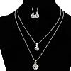 Brass Jewelry Set, earring & necklace, platinum color plated, with rhinestone, 10mm, 14mm 19inch Inch 