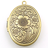 Brass Locket Pendants, Flat Oval, plated, with flower pattern Approx 2mm, Inner Approx 