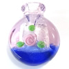 Lampwork Parfümflasche, mit Blumenmuster & Silberfolie, 24x29x13mm, Bohrung:ca. 6mm, verkauft von PC