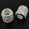 Rhinestone Sterling Silver European Beads, with 925 Sterling Silver, Tube, plated, without troll Approx 6mm 