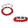 Gemstone Woven Ball Bracelets, Natural Coral, with Wax Cord & Brass 8-10mm Approx 6.5 Inch 