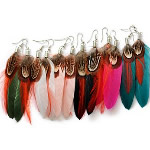 Mode Feder Ohrring, Eisen Haken, gemischt, gemischte Farben, 30x80mm, 120PaarePärchen/Tasche, verkauft von Tasche
