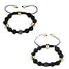 Black Agate Woven Ball Bracelets, with Wax Cord & Zinc Alloy, with rhinestone 8-10mm Approx 6.5 Inch 