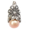 Freshwater Pearl Stainless Steel Pendant, with Stainless Steel, Teardrop, with flower pattern & with cubic zirconia, pink Approx 