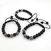 Black Agate Woven Ball Bracelets, with Nylon Cord & Zinc Alloy, adjustable & with rhinestone, mixed colors, 10mm, 8-10mm Approx 6-11 Inch 