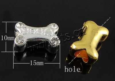 Rhinestone Zinc Alloy European Beads, Dog Bone, plated, without troll & with rhinestone, more colors for choice, cadmium free, 10x15mm, Hole:Approx 5mm, Sold By PC