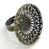 Brass Filigree Ring Base, Flat Round, antique bronze color plated, adjustable, 30mm, Inner Approx 29mm, US Ring .5 