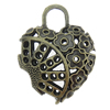 Zinc Alloy Heart Pendants, nickel, lead & cadmium free, hollow cut style, brass color, 30x38x13mm, Hole:Approx 7x9MM , Sold by PC