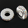 Rhinestone Sterling Silver European Beads, with 925 Sterling Silver, Rondelle, plated, without troll Approx 4.5mm 