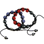 Rhinestone Woven Ball Bracelets, with Wax Cord & Hematite & Zinc Alloy, handmade, mixed colors, cadmium free Inch 