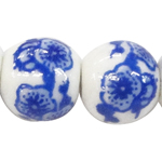 Perles porcelaine D, Rond, normes différentes pour le choix & avec le motif de fleurs & décalque, blanc, Vendu par PC