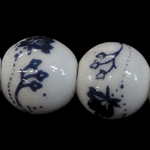 Decal Porcelain Beads, Round & with flower pattern, white 