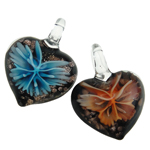 Inner Flower Lampwork Pendants, Heart, gold sand, mixed colors Approx 5.5mm 