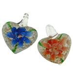 Inner Flower Lampwork Pendants, Heart, gold sand, mixed colors Approx 8mm 