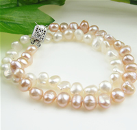 Perlas cultivadas de agua dulce Pulsera, con plata de ley 925, 7-8mm, longitud:7.5 Inch, Vendido por Sarta