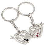 Porte-clés de couple, alliage de zinc, avec émail, coeur, pour le couple & émail, sans plomb et nickel pouce, Vendu par brin