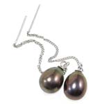 Perlas cultivadas de agua dulce Pendientes con Colgantes, plata esterlina pendiente de cordel, Gota, Negro, 8.5x54mm, Vendido por Par