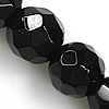 Natürliche schwarze Achat Perlen, Schwarzer Achat, rund, facettierte, 3mm, Bohrung:ca. 0.5mm, Länge:ca. 15 ZollInch, ca. 126PCs/Strang, verkauft von Strang