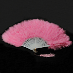 Feather Fan, Turkey Feather, with Nylon Cord & Plastic & Zinc Alloy, gold color plated, pink, approx 