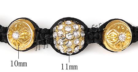 Bracelets de Woven Ball En alliage de zinc, fait à la main, avec strass, plus de couleurs à choisir, 10mm, 11mm, Longueur:7.5-11.5 pouce, Vendu par brin