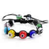 Böse Auge Connector Woven Ball Armbänders, Lampwork, mit Nylonschnur, blöser Blick, handgemacht, einstellbar, 12mm, Länge:ca. 7-11 ZollInch, verkauft von Strang