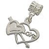 Brass European Pendants, Heart, word love, platinum color plated, without troll Approx 4.5mm 
