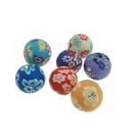 Round Polymer Clay Beads, with flower pattern & with rhinestone, mixed colors, 12-13mm Approx 2mm 