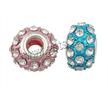 Rhinestone Zinc Alloy European Beads, Rondelle, painted, without troll & with rhinestone, more colors for choice, 13.5x8.5mm, Hole:Approx 5mm, Sold By PC