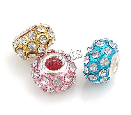 Rhinestone Zinc Alloy European Beads, Rondelle, painted, without troll & with rhinestone, more colors for choice, 13.5x8.5mm, Hole:Approx 5mm, Sold By PC