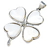 Brass Shell Pendants, with White Shell, Four Leaf Clover, platinum color plated Approx 7mm 