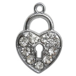 Zinc Alloy Heart Pendants, platinum color plated, with rhinestone, nickel, lead & cadmium free Approx 1mm 