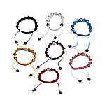 Crystal Woven Ball Bracelets, with Nylon Cord & Magnetic Hematite, handmade, adjustable & faceted, mixed colors, 8mm .5 Inch 