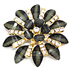 Ornamento de zapatos de aleación de zinc, con resina, Flor, chapado en color dorado, con diamantes de imitación, negro, 55x55mm, Vendido por UD