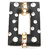 Zinc Alloy Shoes Ornament, with Resin, Rectangle, gold color plated, with rhinestone, black 