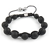 Black Agate Woven Ball Bracelets, with Nylon Cord & Zinc Alloy, platinum color plated, adjustable, 8mm, 10-12mm Approx 7-13 Inch 