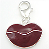 Enamel Sterling Silver Pendants, 925 Sterling Silver, Lip, plated, with lobster clasp, deep red 