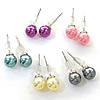 Glass Pearl Stud Earring, with plastic earnut, stainless steel post pin, Round, mixed colors, 6mm 