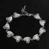 Natural White Shell Bracelet, Brass, with White Shell, with 1.5Inch extender chain, Heart, platinum color plated, with rhinestone Approx 7 Inch 