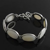 Natural White Shell Bracelet, Brass, with White Shell, Flat Oval, platinum color plated, white Approx 8.5 Inch 