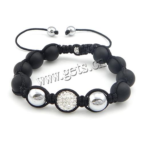 Hematite Woven Ball Bracelets, Rhinestone, with Wax Cord & Agate, handmade, 12mm, 8-11.5mm, Length:Approx 6-10 Inch, Sold By Strand