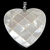 Brass Shell Pendants, with White Shell, Heart, platinum color plated, mosaic & single-sided Approx 4mm 